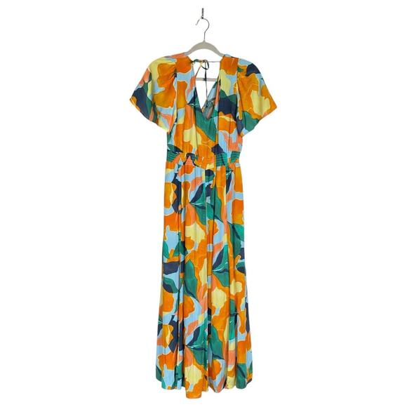 ABEL THE LABEL Smocked Midi Dress Smocked Tropical Bright Colorful Size XS Beach - Picture 2 of 7
